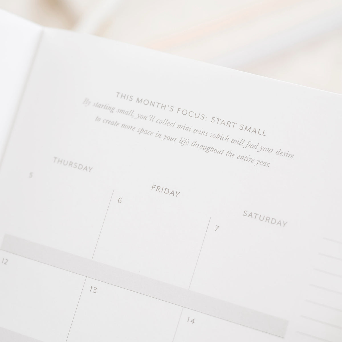 Monthly layout of breathing room planner with this month's focus