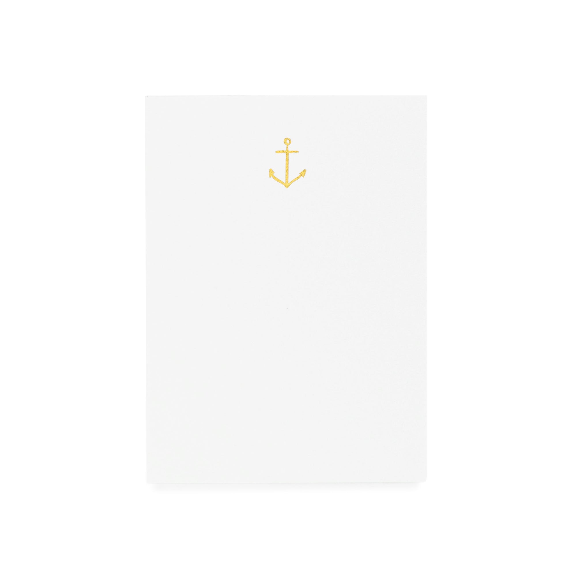 White notepad with gold anchor foil stamped on it