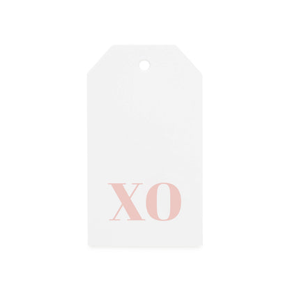 white gift tag with dusty rose XO